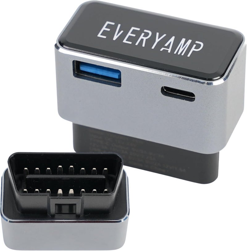 EveryAmp OBD2 to USB Adapter - USB-C & USB-A Power Outputs - OBD2/OBD Power for Dash Cameras, Phone Charges, Radar Detectors, and More - Constant Power Always On - 36W/12V, 45W/24V - - Image 1